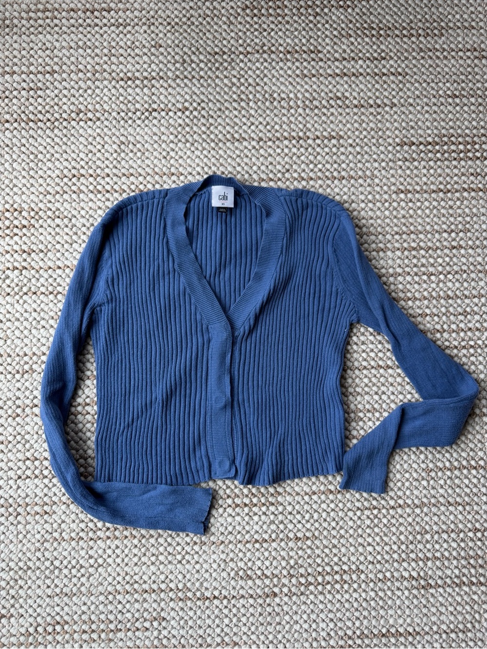 CAbi Slate Blue Ribbed V-Neck Cardigan